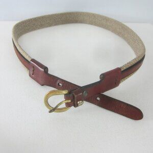 Etienne Aigner Belt 30 Beige Woven Brown Leather Trim Belt 28" - 30" Nautical